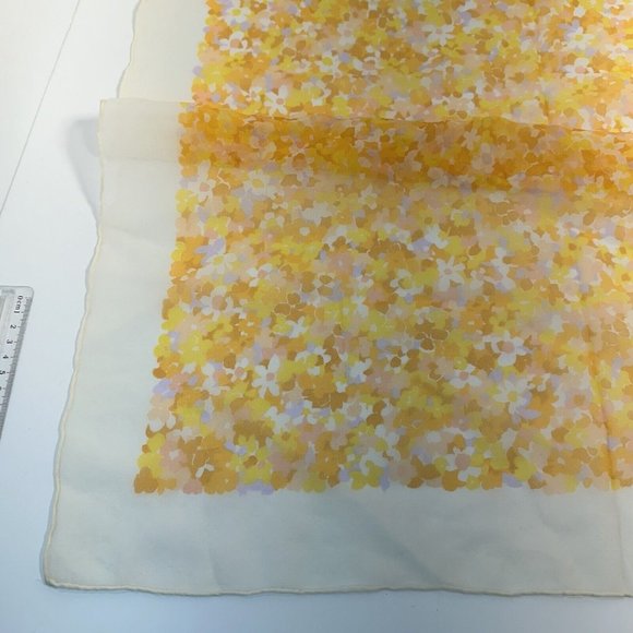 Vintage Womens Orange Yellow Daisy Floral Square Scarf MCM 1960s Style Poly - Picture 8 of 10